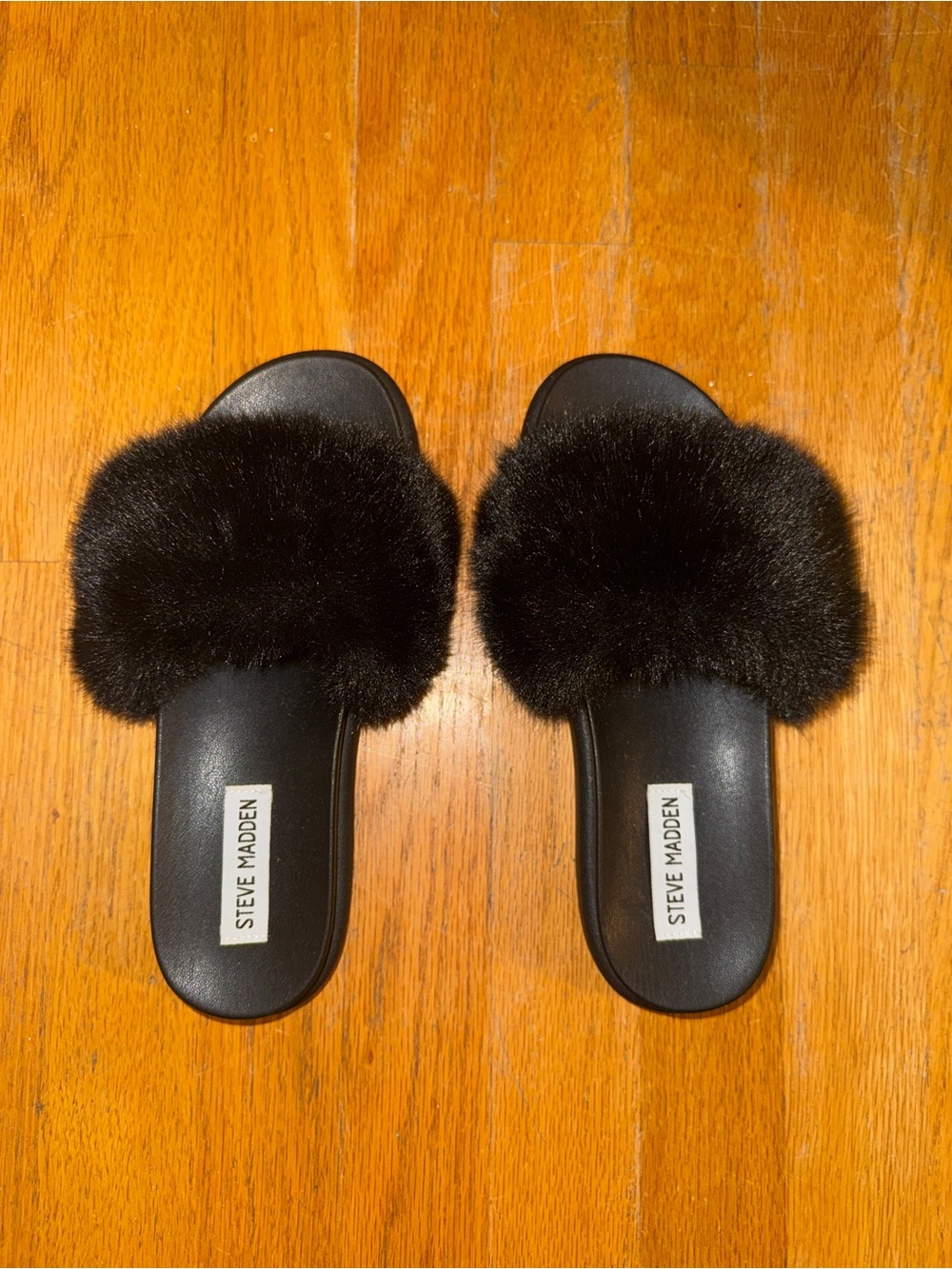 Steve Madden Black Faux Fur Slide Sandals